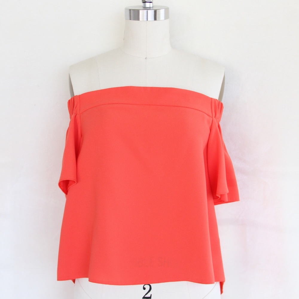 Topshop Orange Bardot Off-the-Shoulder Top - Picture 3 of 5